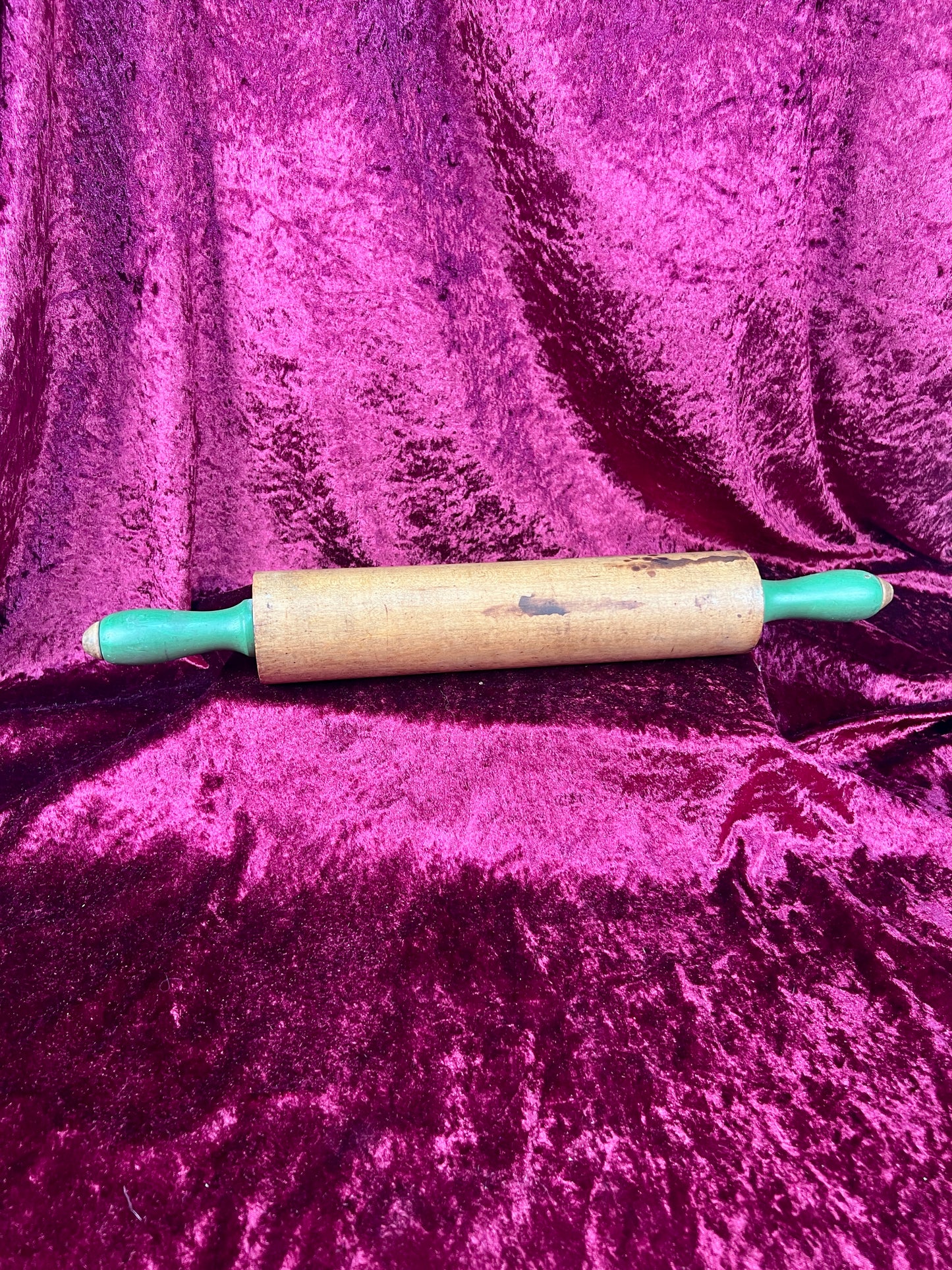 Vintage Kitchen - Wood Rolling Pin with Green Handles - Munising