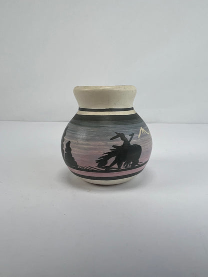 Vintage Pottery - Painted Miniature Vase - Signed Navajo - 1987