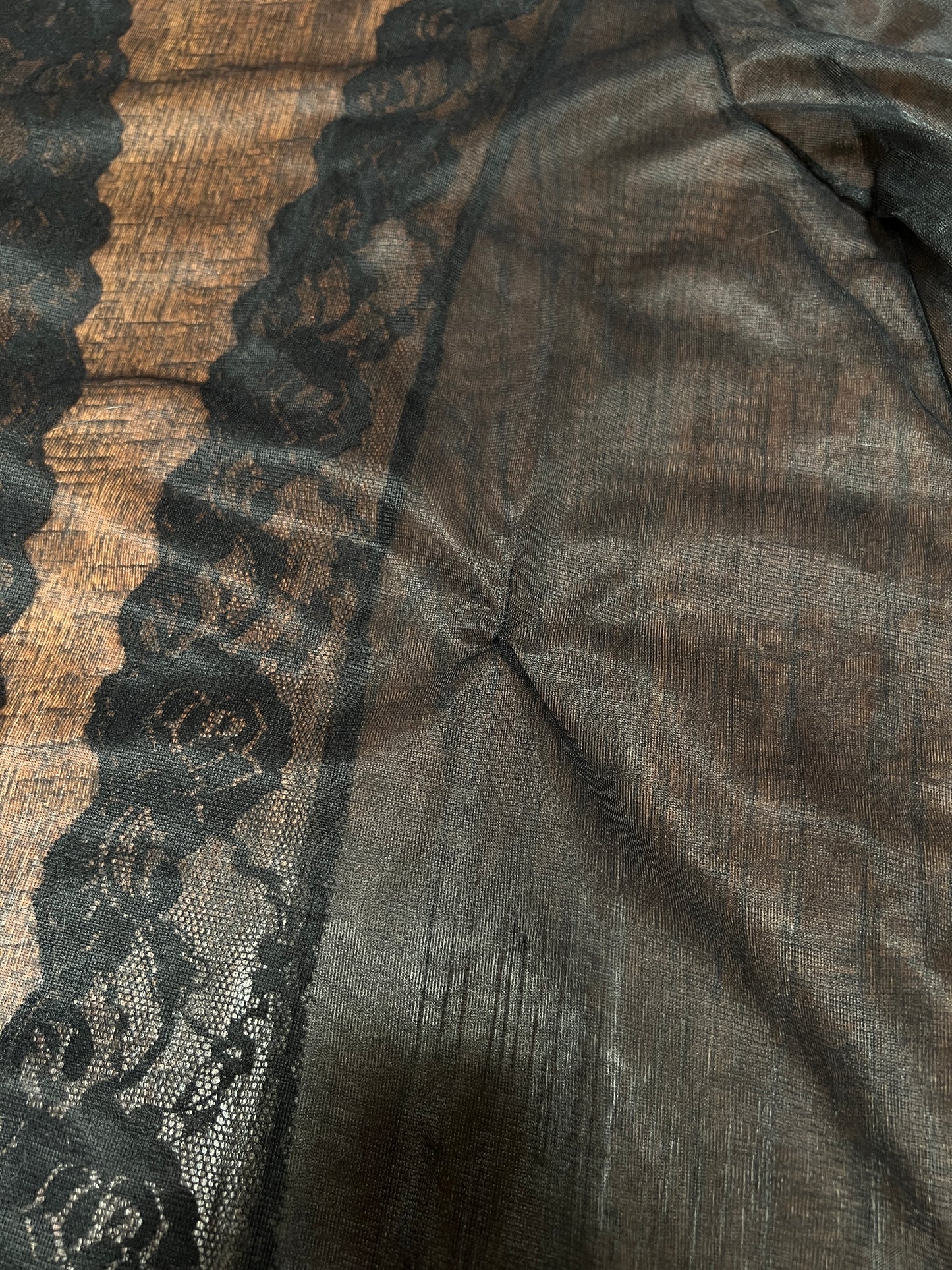 Vintage Night Winks Bed Jacket -  Sheer Black with Floral Lace Open Front - Medium