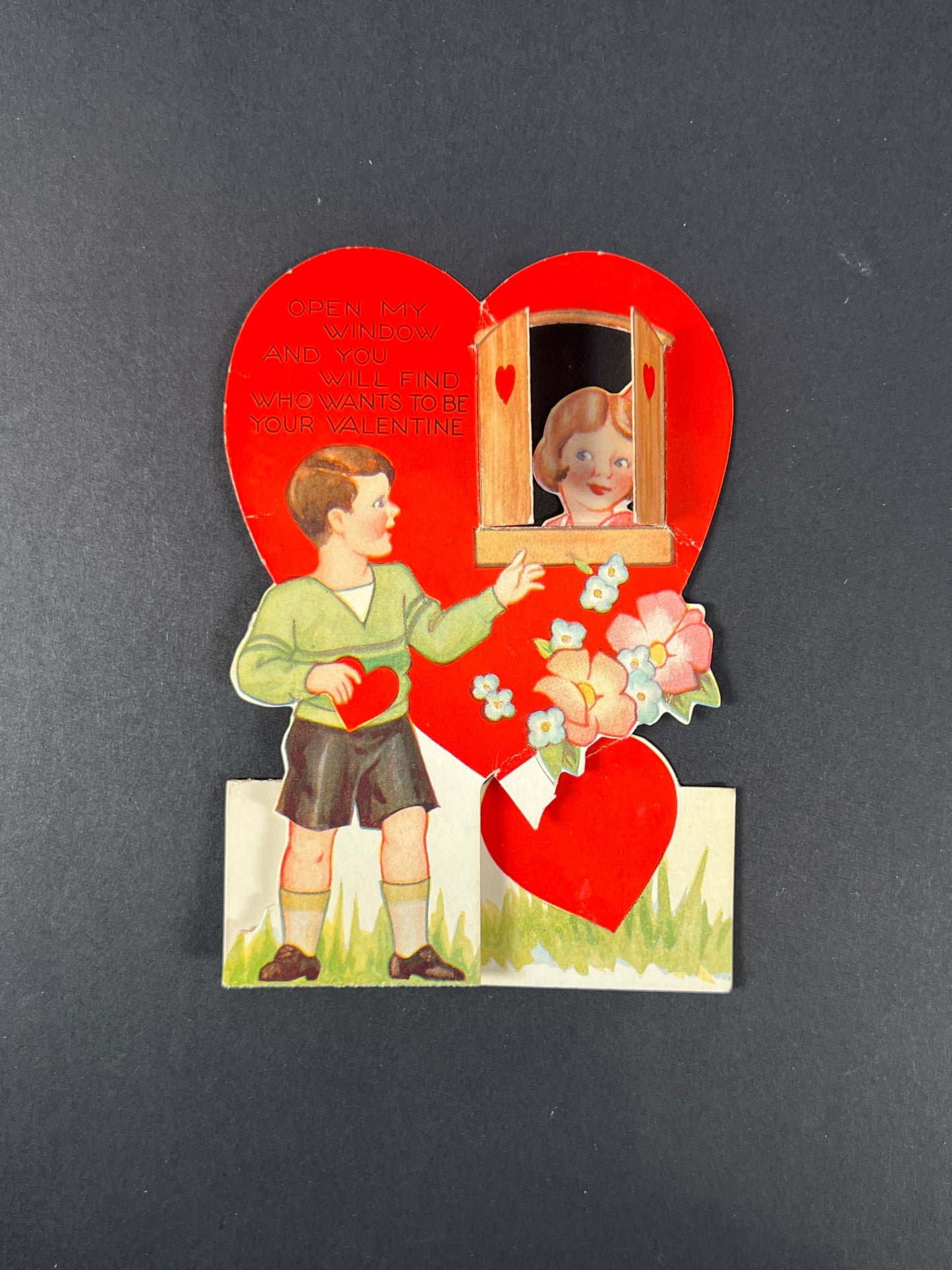 Vintage Ephemera - Mechanical Valentine’s Day Card - Open My Window - Made In USA