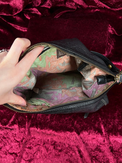 Vintage Leather Hobo Shoulder Bag - Black Pebbled Everyday Slouch Purse - The Sak