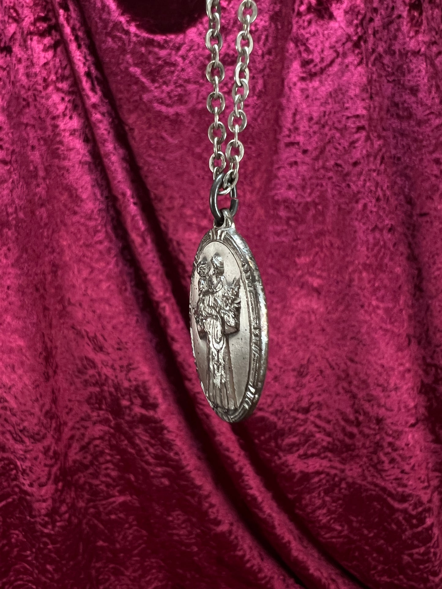 Vintage Sterling Silver Saint Christopher Necklace - Religious Medal Pendant