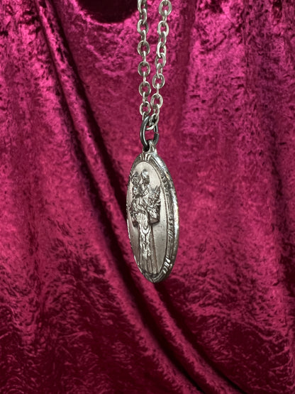 Vintage Sterling Silver Saint Christopher Necklace - Religious Medal Pendant