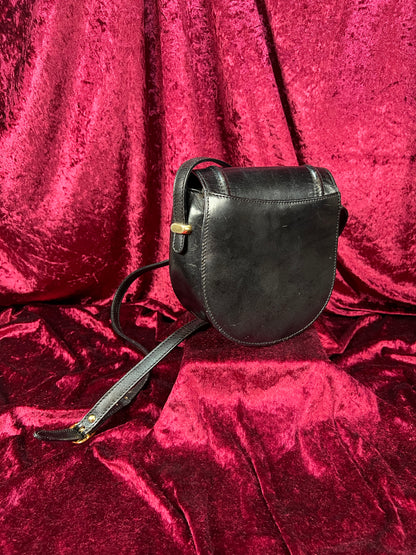 Vintage Black Leather Crossbody Bag - Bally Italy Saddle Purse