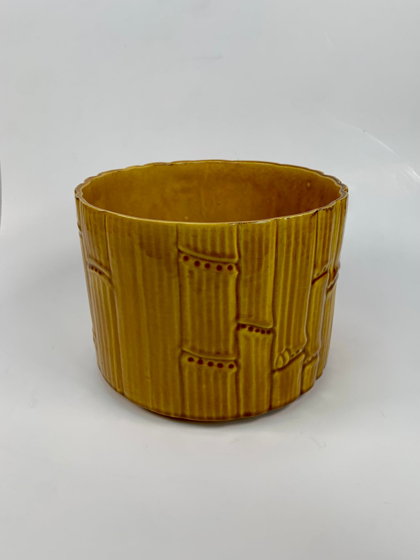 Vintage Planter - Mid Century Modern Faux Bamboo - Glazed Ceramic