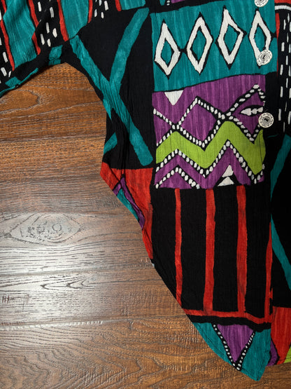 Vintage Petites Essay Sharon Anthony Blouse - Bold Abstract Tie Front Cropped Top - Medium