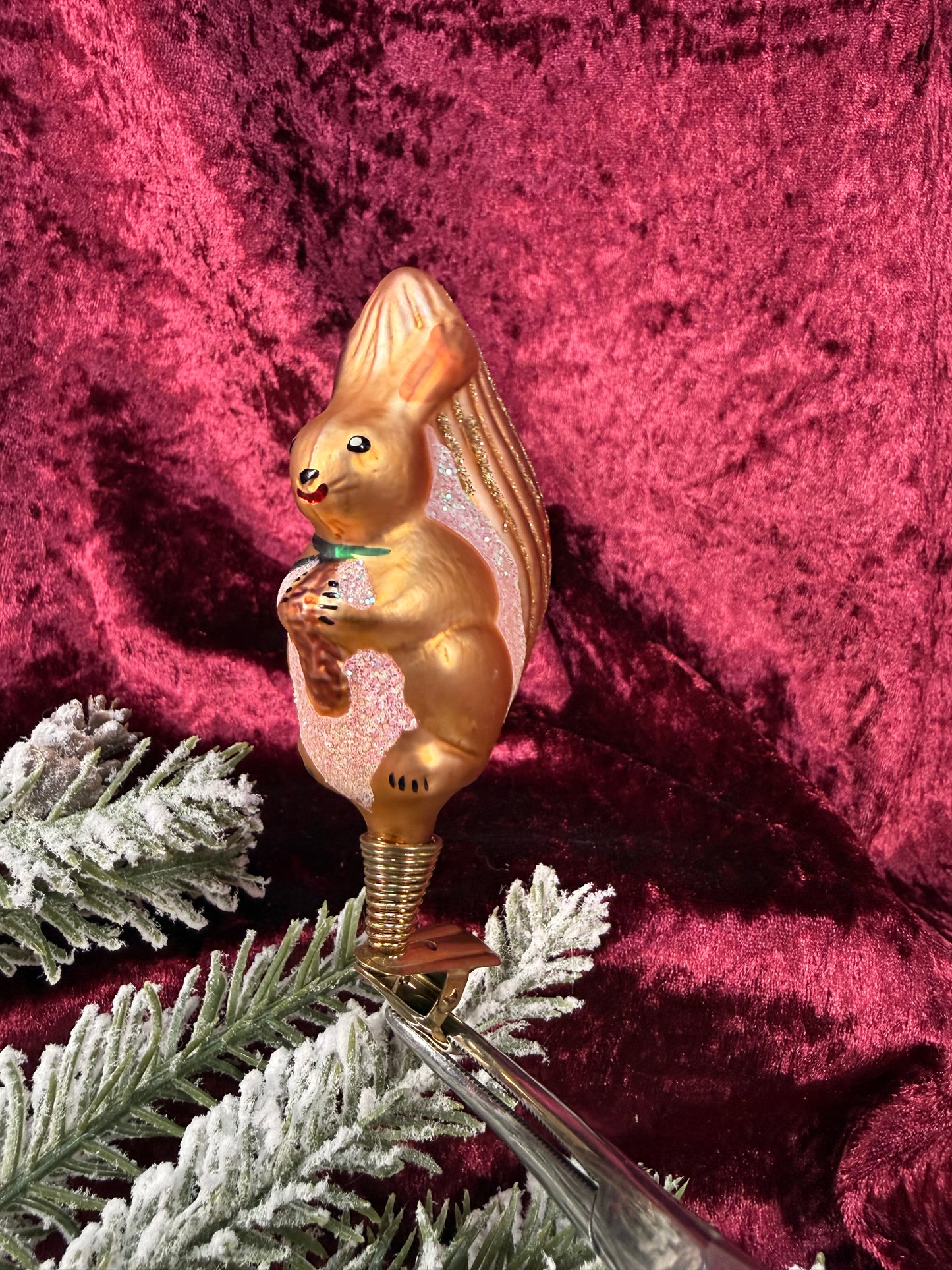 Vintage Christmas - Clip On Ornament - Glass Glittery Squirrel - Inge Glas - Germany