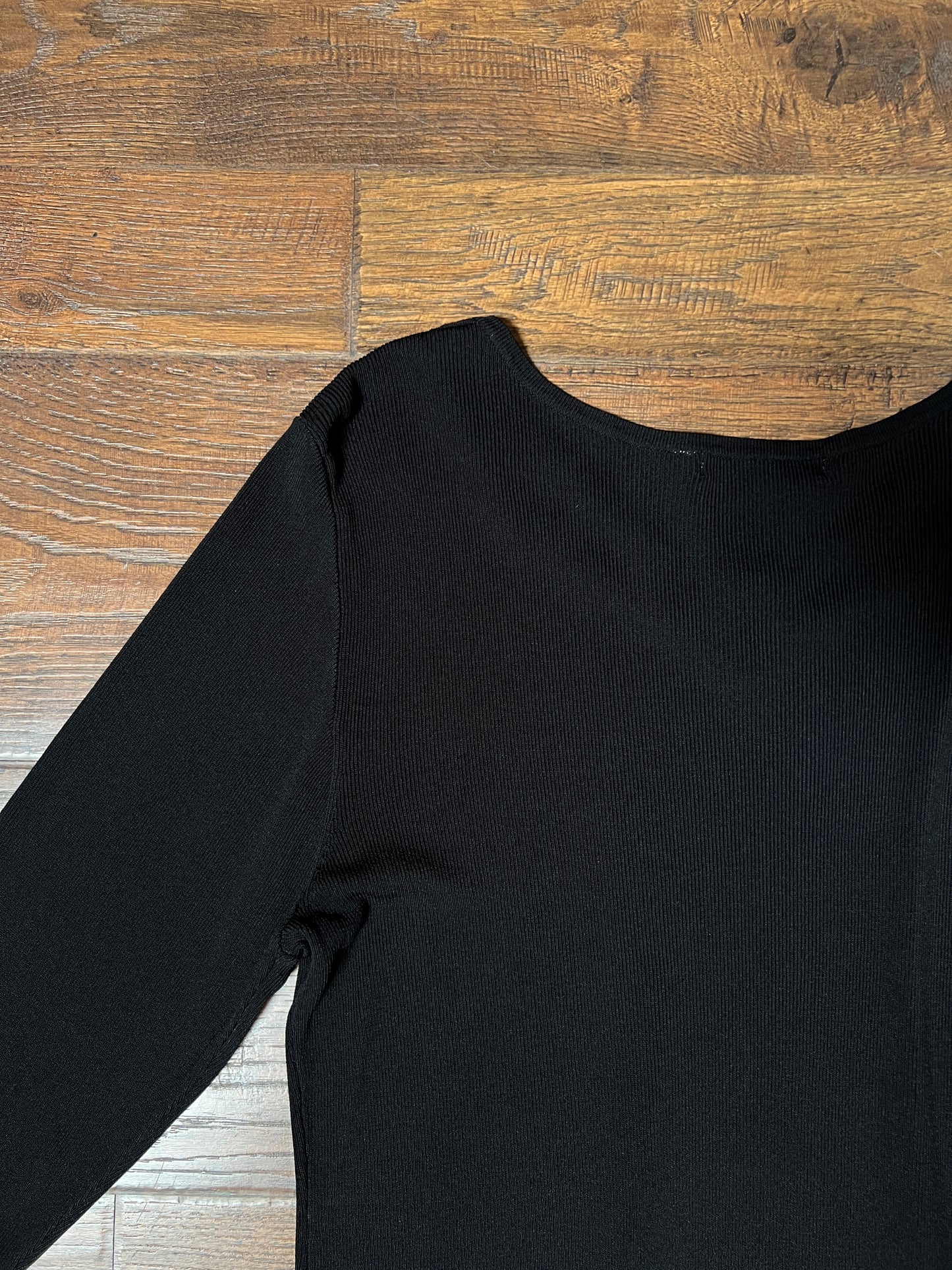 Vintage Hannah Jones Knit Top - Black Rhinestone Lattice Neckline - Medium