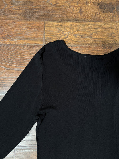 Vintage Hannah Jones Knit Top - Black Rhinestone Lattice Neckline - Medium