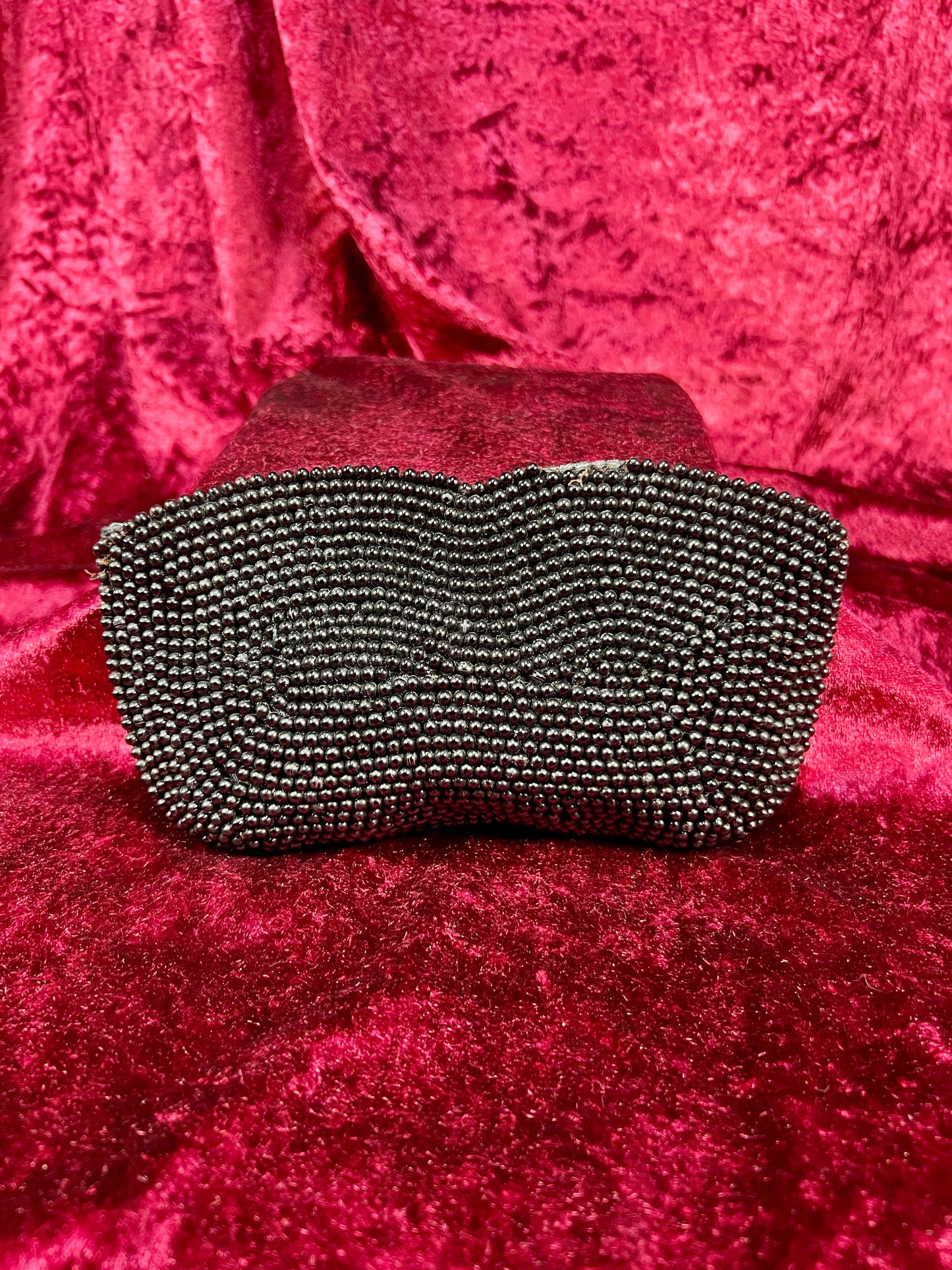 Vintage Beaded Evening Clutch – Black Butterfly Motif Cocktail Purse