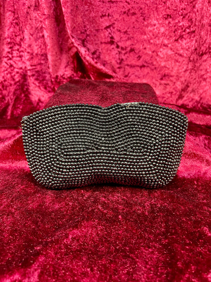 Vintage Beaded Evening Clutch – Black Butterfly Motif Cocktail Purse