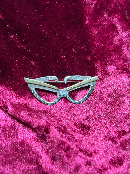 Vintage Jewelry - Brooch - 925 Silver - Cat Eye Glasses