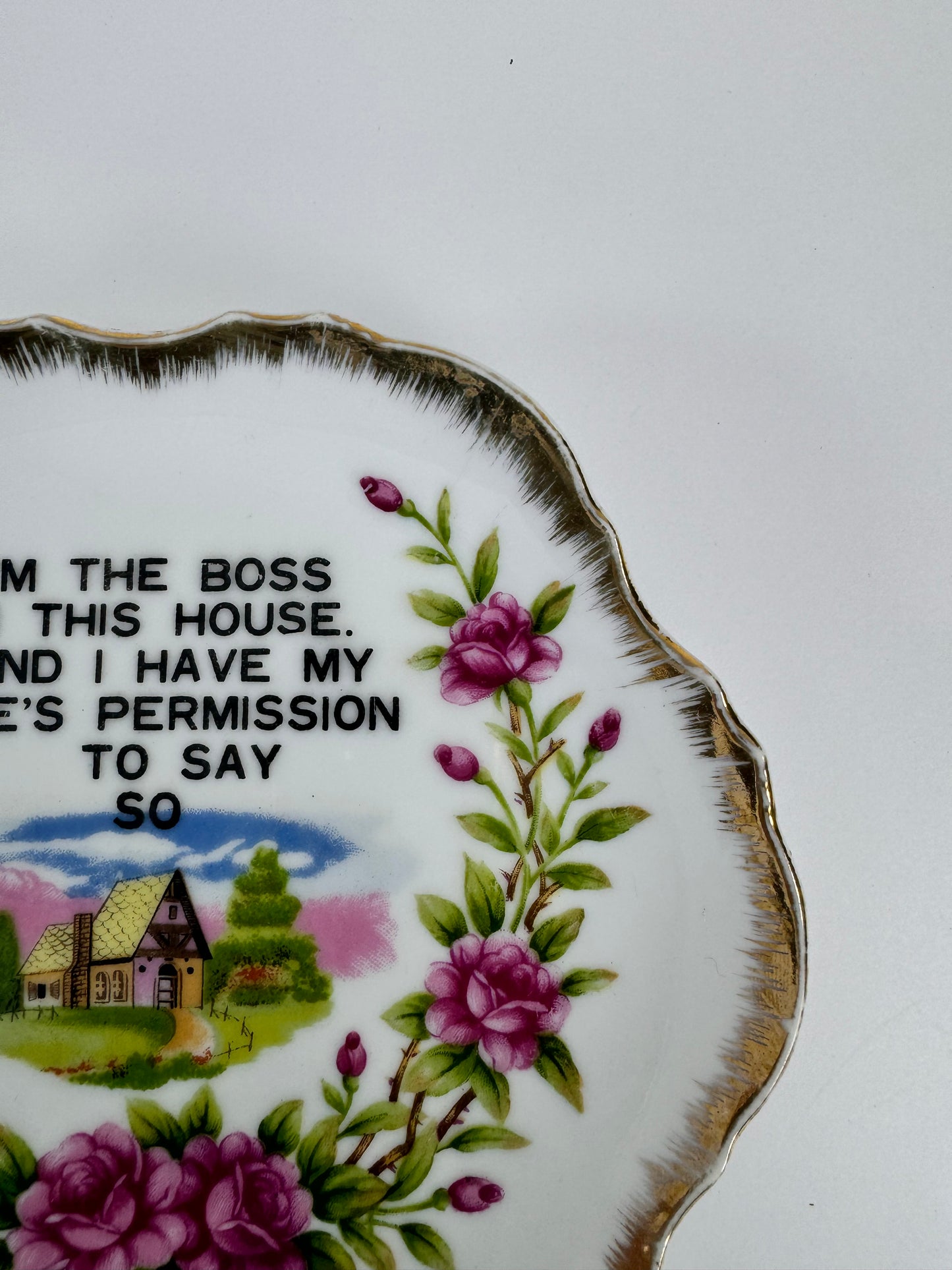 Vintage Kitsch Gag Gift Wall Plate - "Im The Boss In This House" Husband Wife Joke