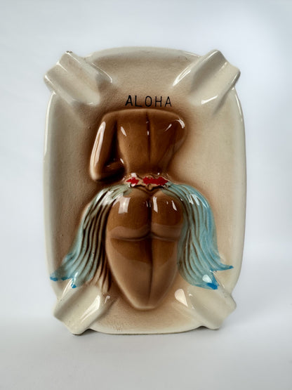 Vintage Double Sided Ashtray - Aloha Hawaii "Turn Me Over" - Raunchy Humor