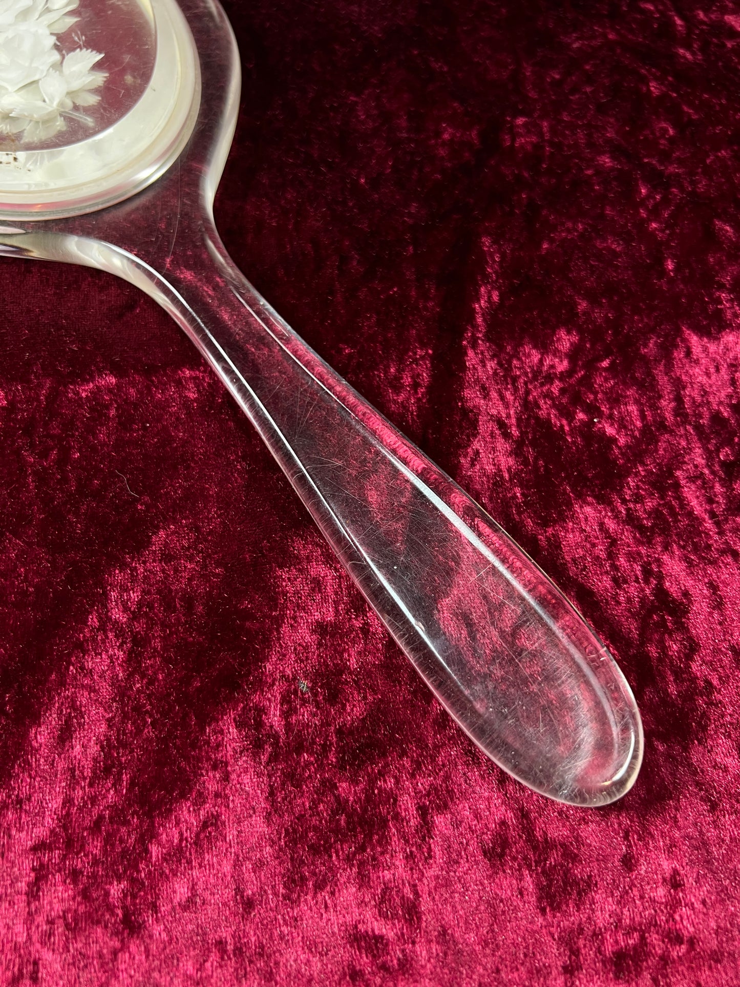 Vintage Lucite Hand Mirror - Reverse Carved Rose Bouquet Vanity Mirror