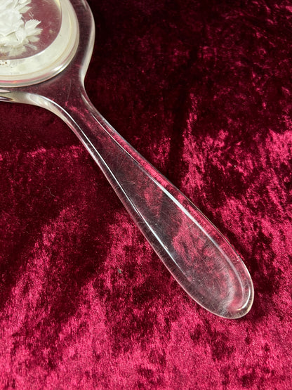 Vintage Lucite Hand Mirror - Reverse Carved Rose Bouquet Vanity Mirror