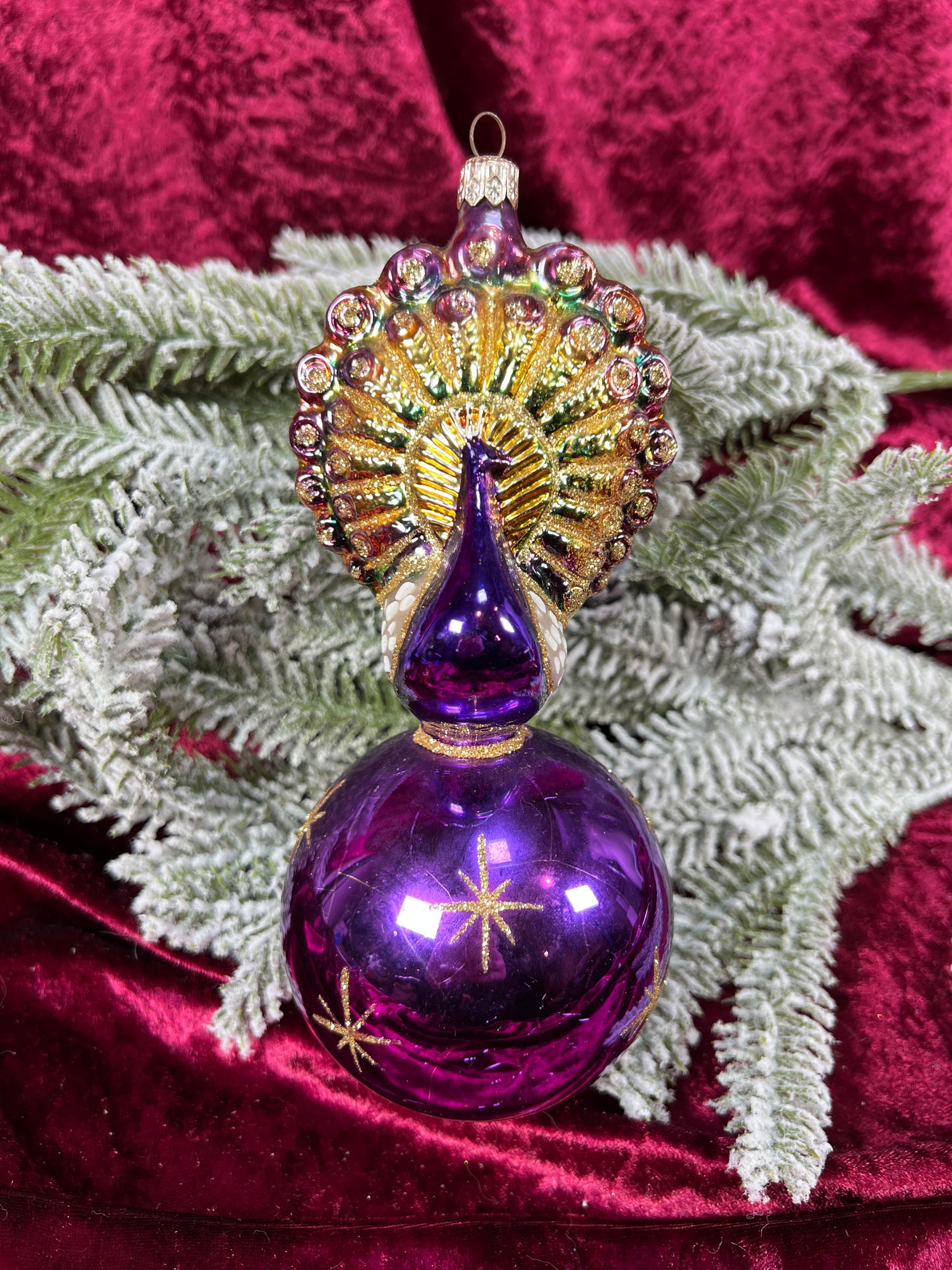 Vintage Christmas - Handblown Glass Ornament - Celestial Peacock - Purple - Christopher Radko
