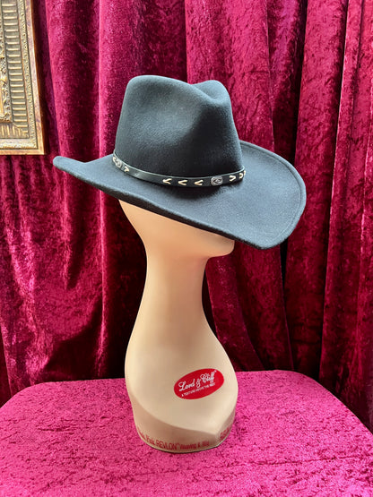 Vintage Wool Felt Cowboy Hat – Black Wide Brim Western Cowboy Style - Renegade Headwear - Medium