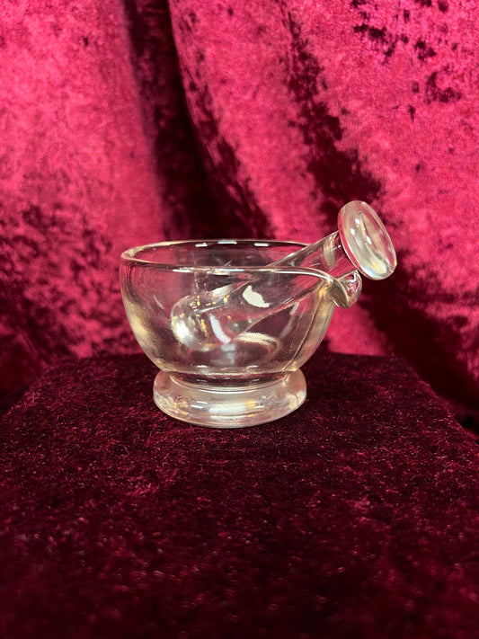 Vintage Miniature Clear Glass Mortar and Pestle - Apothecary Pharmacy Style