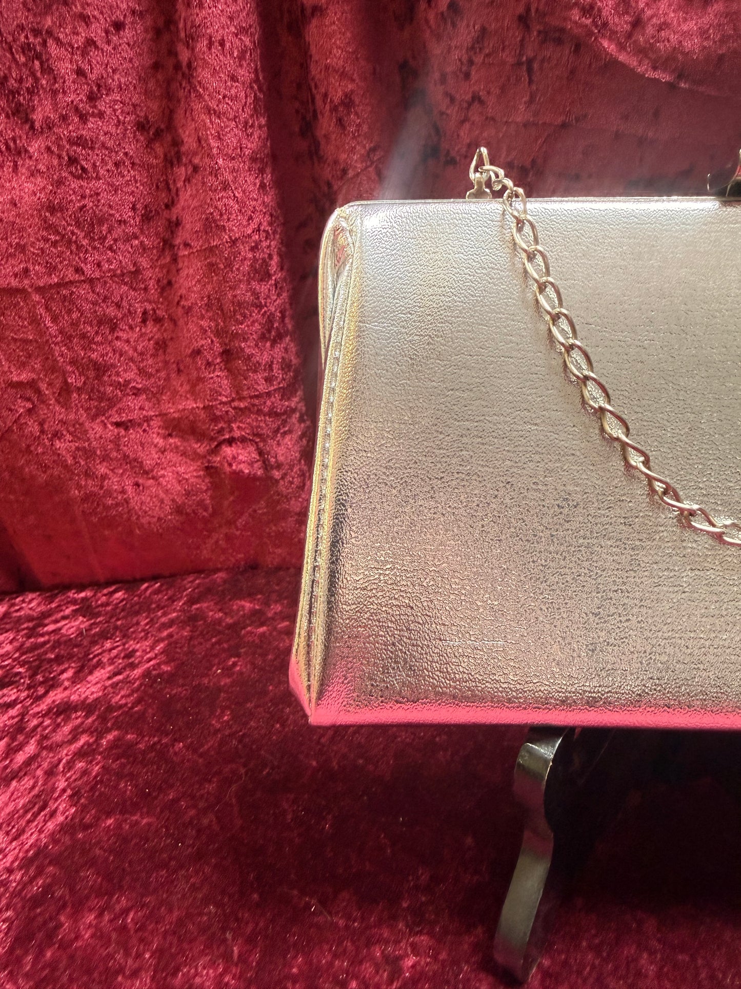 Vintage Accessories - Silver Metallic Clutch - Clasp Closure w/ Chain Strap - 1950s