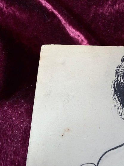 Antique Original Pen and Ink Illustration - Edwardian Gibson Girl Seated Portrait Signed 1909
