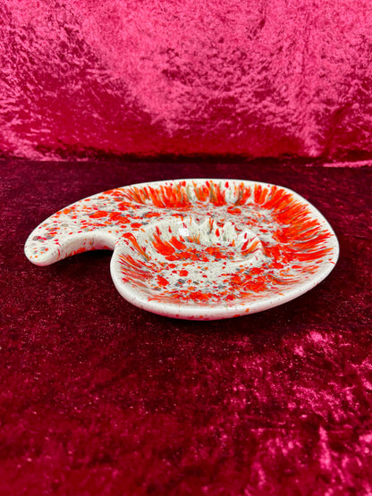 Vintage Ashtray - Sculptural Ceramic Drip Glaze - Mid Century Modern Orange - Large