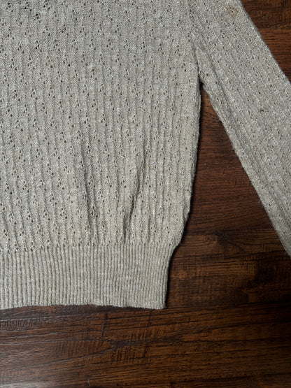 Vintage Penrose Lightweight Knit Sweater – Beige V-Neck Pullover – Medium