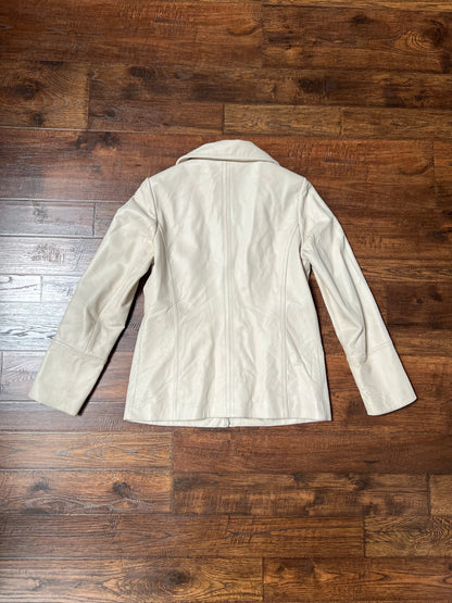 Vintage Clothing - Genuine Leather Racer Jacket - Cream White - Brown Lining - Small - Wilsons Leather Pelle Studio