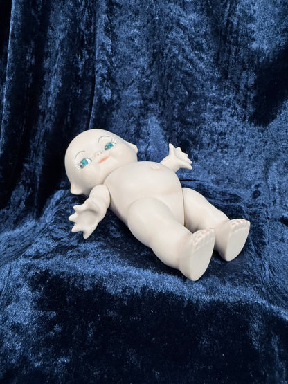 Vintage Bisque Ceramic Kewpie Doll – Posable Figure with Pink Lace Dress