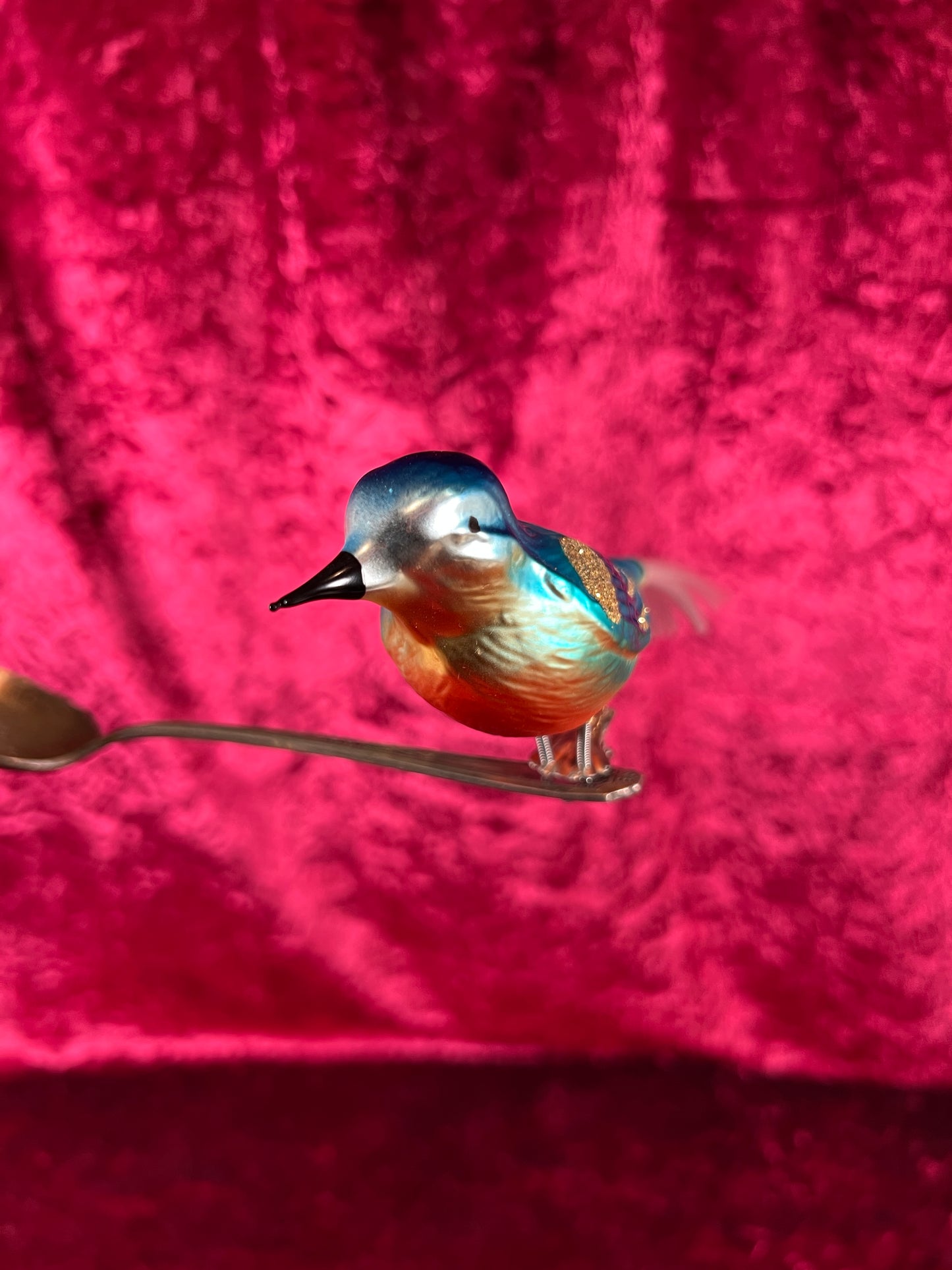 Vintage Christmas - Glass Clip-On Ornament - Blue Bird with Nylon Hair Tail