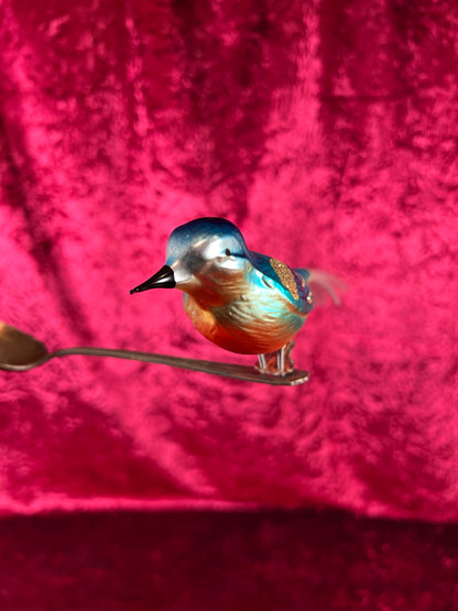 Vintage Christmas - Glass Clip-On Ornament - Blue Bird with Nylon Hair Tail
