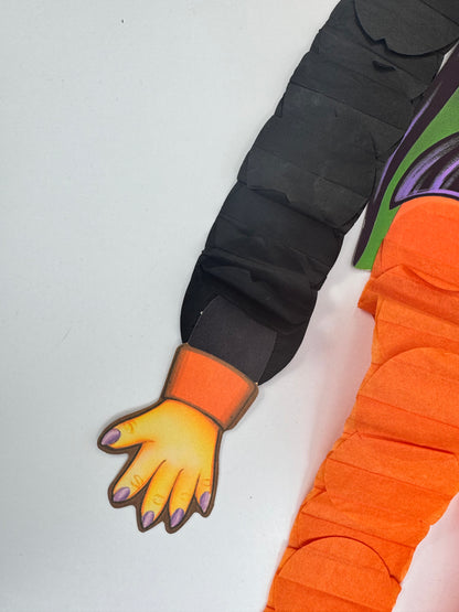 Vintage Halloween Decoration - Beistle 1990s Action Dancer Crepe Paper Die Cut - Witch