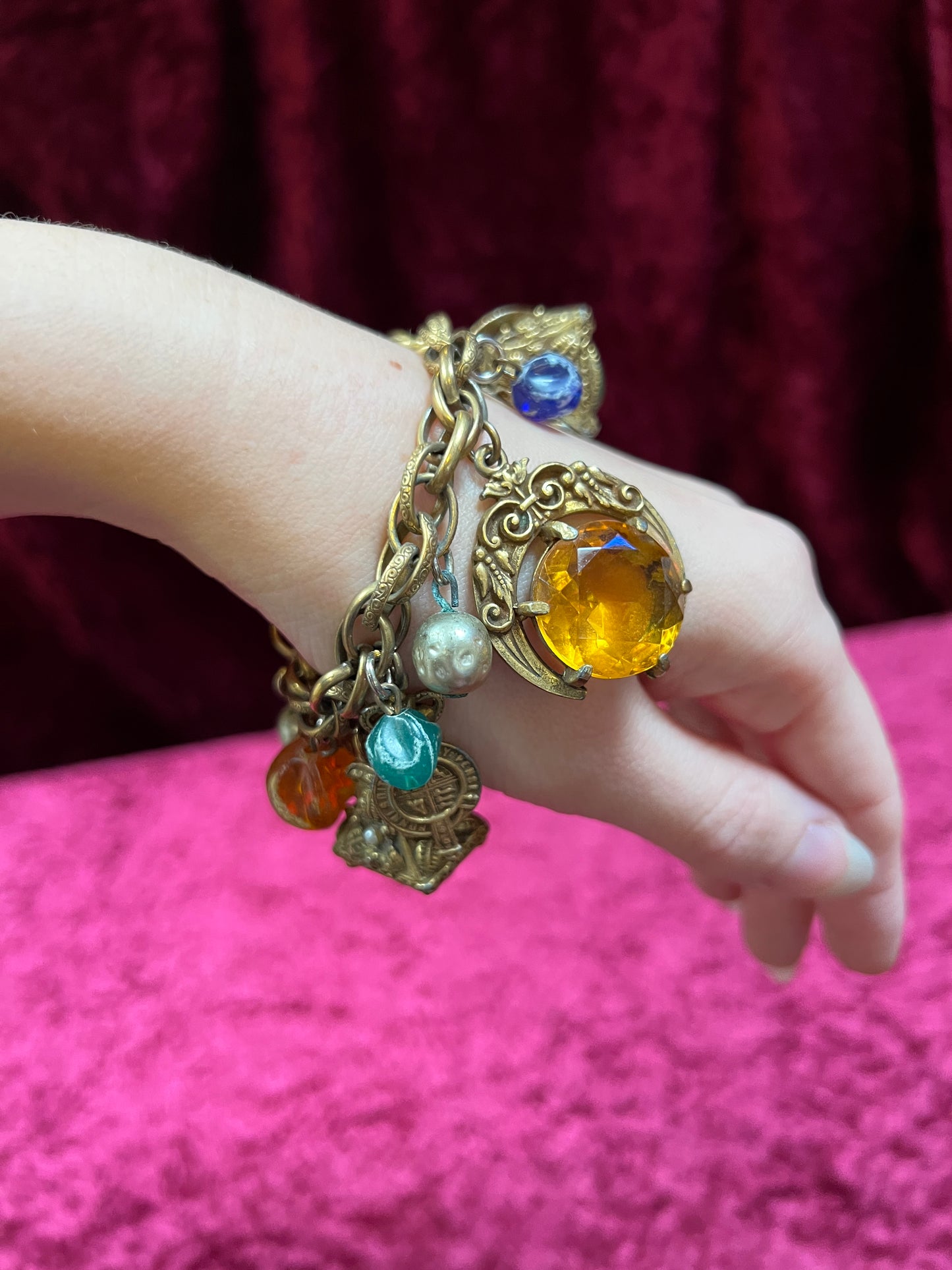 Vintage Jewelry - Charm Bracelet - Brass - Chunky Maximalist Charms - Japan