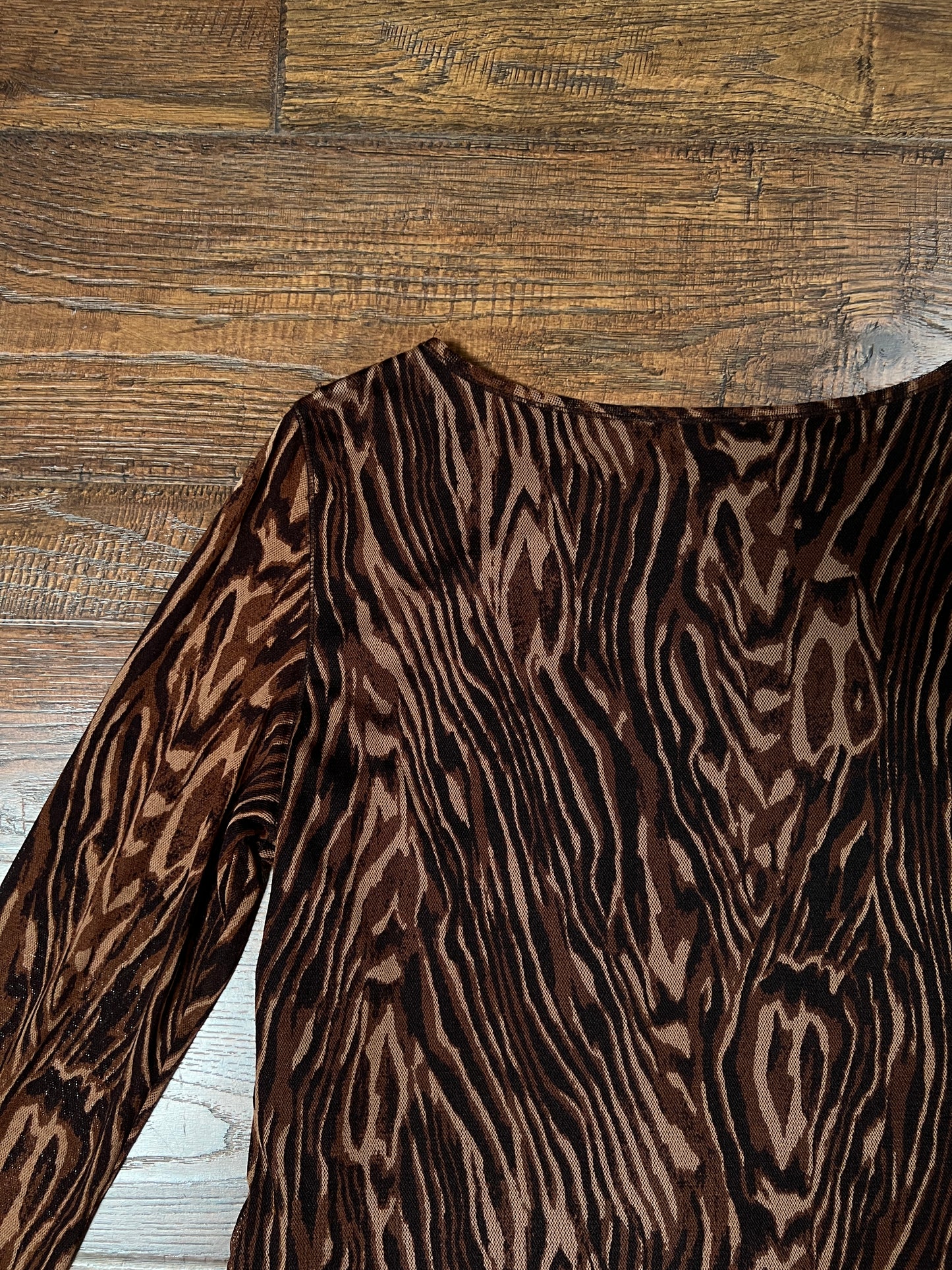 Vintage Vivienne Tam Mesh Long Sleeve Top - Brown Tiger Stripe Layered - Size X-Large