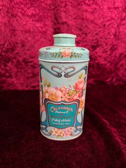 Vintage 1977 Avon Metal Talc Tin – California Perfume Co. Trailing Arbutus Floral Keepsake