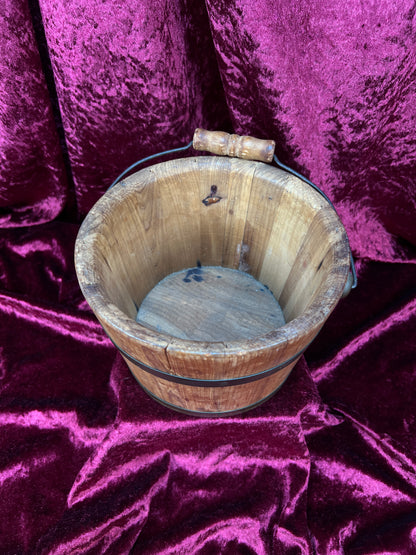 Antique Wood Bucket - Bentwood Stave Construction Iron Swing Handle