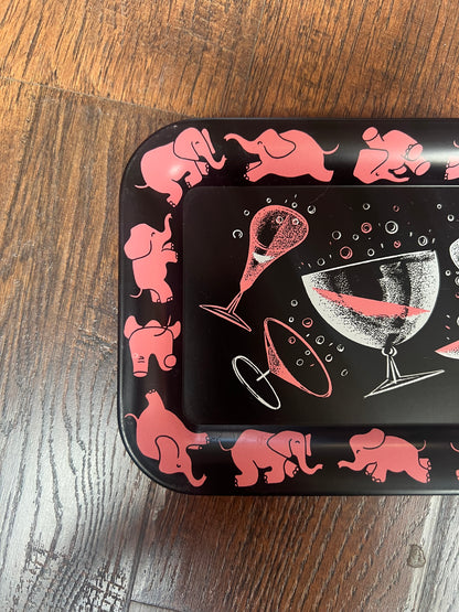 Vintage Barware - Pair of Snack Trays - Mid Century Pink Elephants