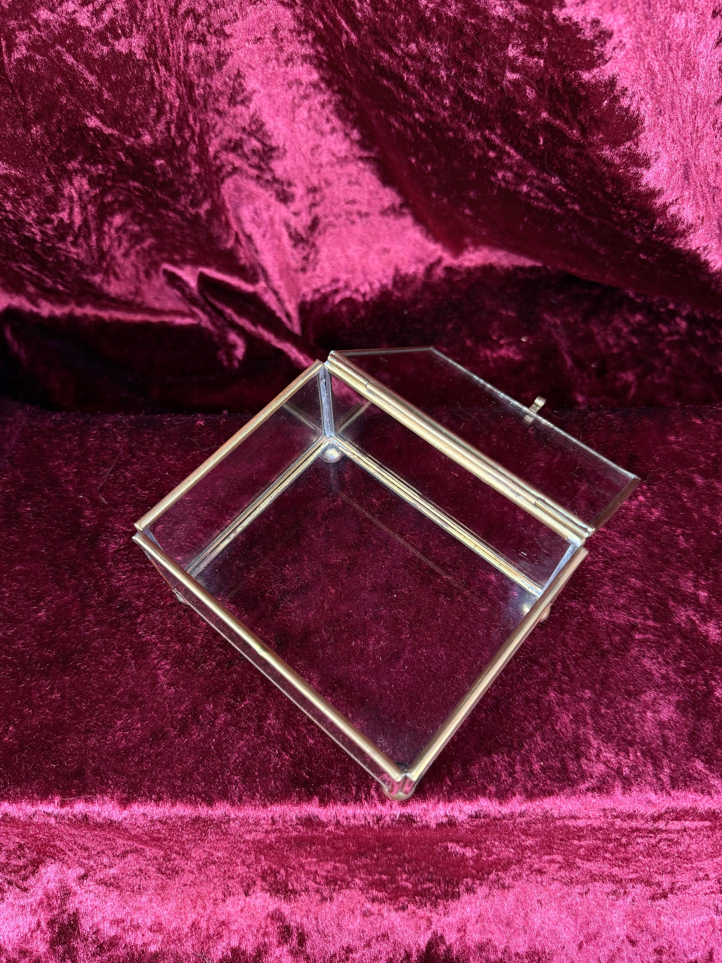 Vintage Brass and Glass Jewelry Box – Footed Display Case Trinket Holder