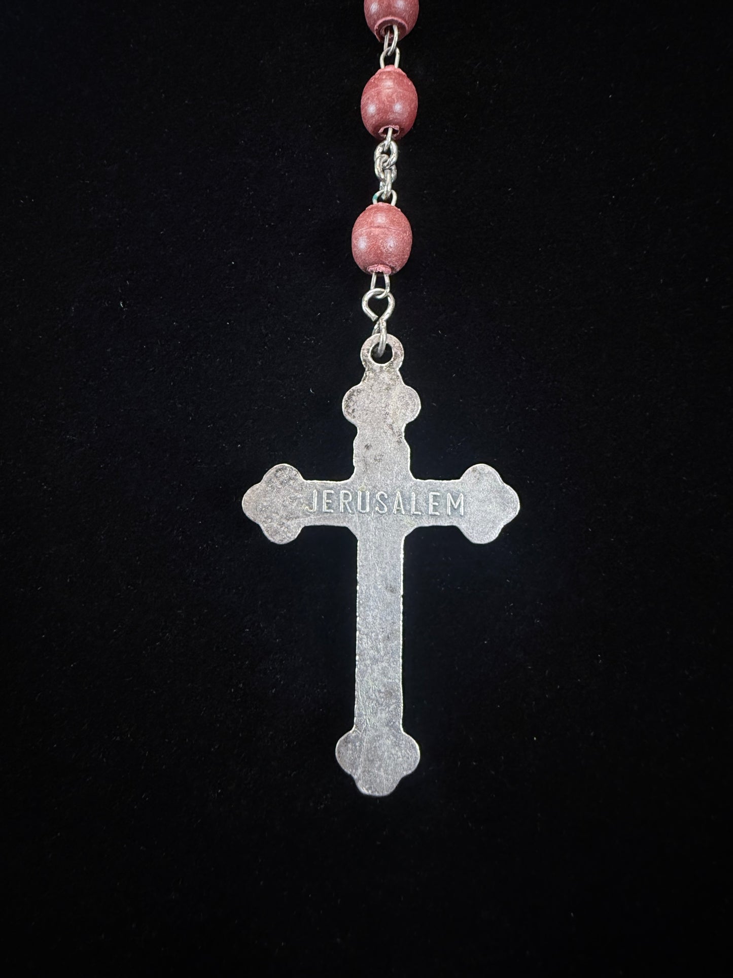 Vintage Wood Bead Catholic Rosary - Red Stained Beads with Ornate Crucifix