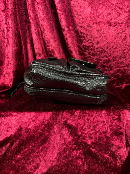 Vintage Faux Leather Crossbody Bag - Black Utility Pocket Shoulder Purse - Jaclyn Smith