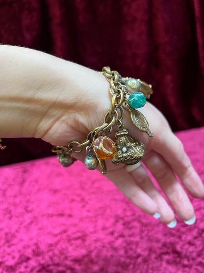 Vintage Jewelry - Charm Bracelet - Brass - Chunky Maximalist Charms - Japan