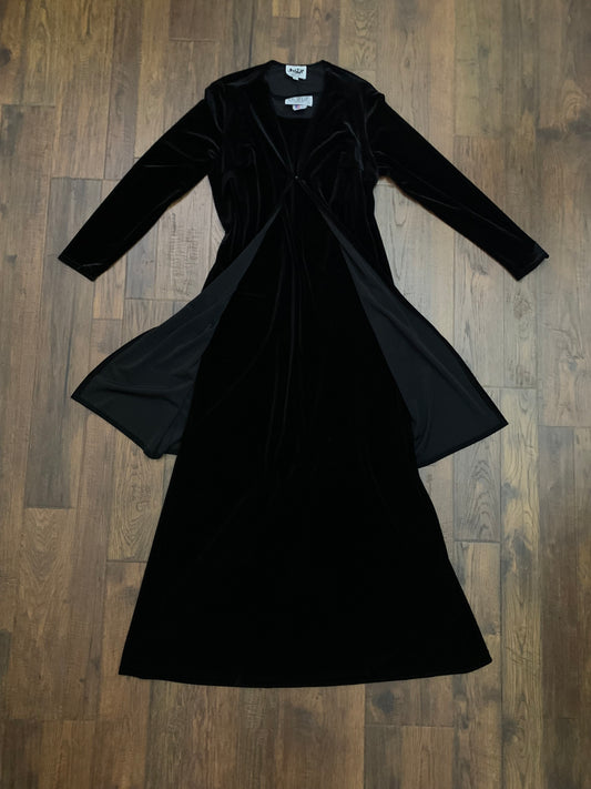 1990s Vampy Black Shift Dress & Duster Cardigan Set - Made In U.S.A. - Medium