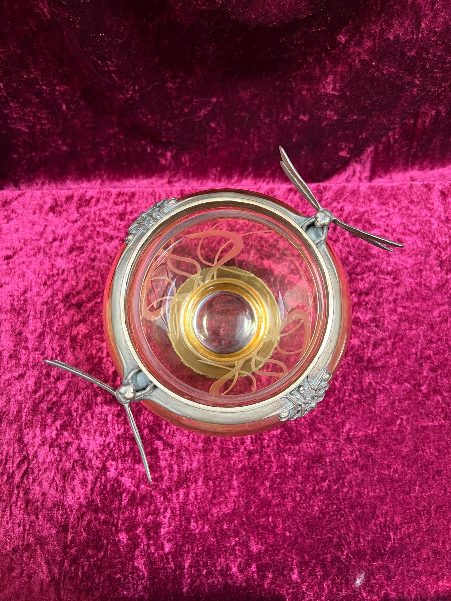 Vintage Oddities - Antique Art Nouveau Opium Jar - Etched Amber Glass - Castilian Poland