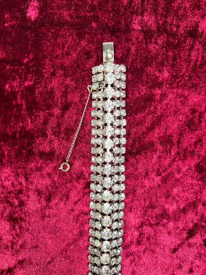 Vintage Jewelry - 5-Row Tennis Bracelet - Round Cut Rhinestones - 7.5"