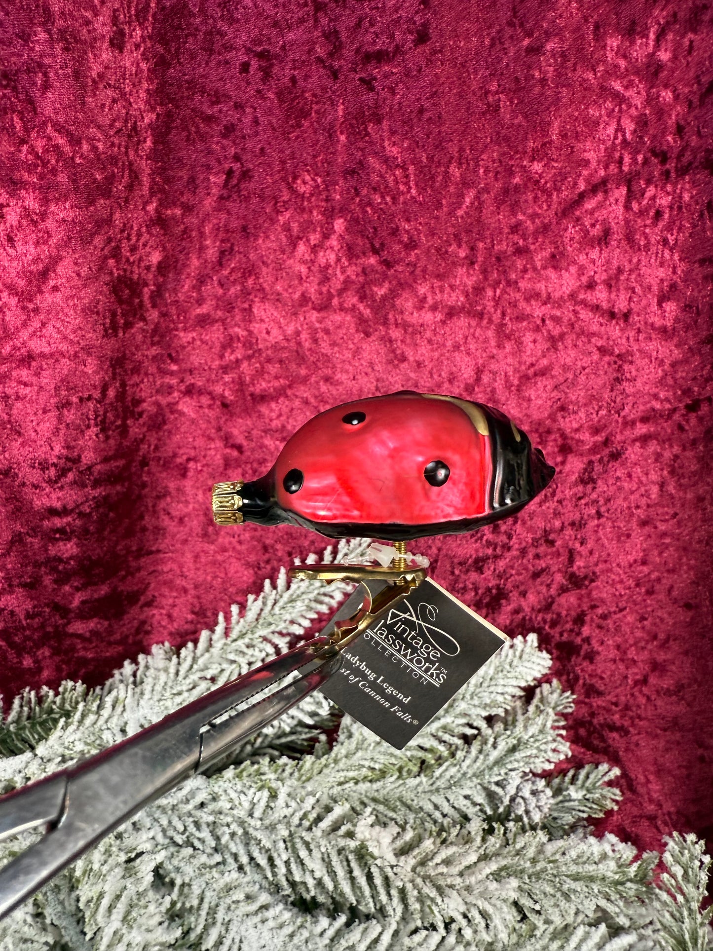 Vintage Christmas - Glass Clip-On Ornament - Ladybug Legend - Vintage Glassworks - Germany