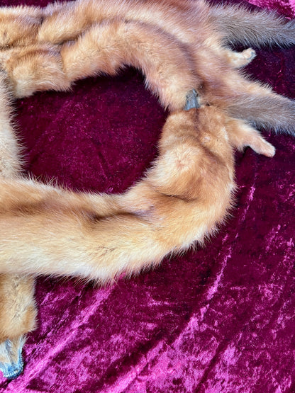 Vintage Fur Shoulder Wrap Stole – Four Red Foxes - 51"