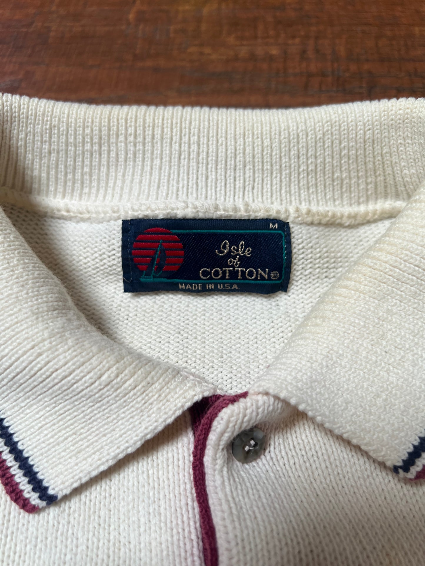 Vintage Clothing - Long Sleeve Knit Polo - Golf Scene - Cream - Isle Of Cotton - Medium