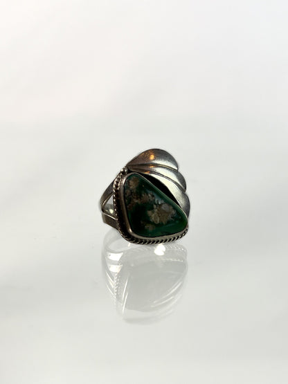 Vintage Jewelry - Silver Ring - Green Stone with Crystals - Size 6.25