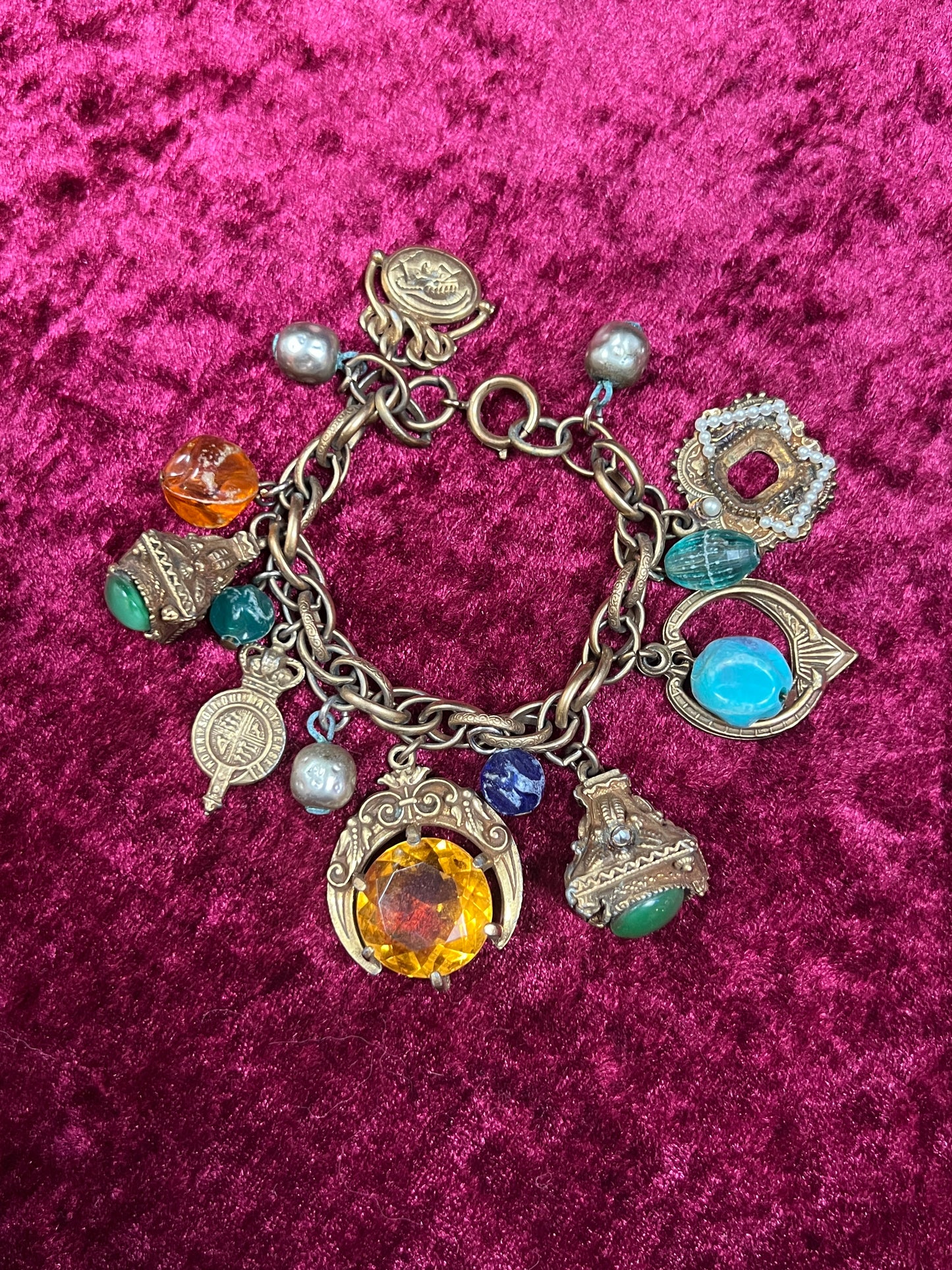 Vintage Jewelry - Charm Bracelet - Brass - Chunky Maximalist Charms - Japan