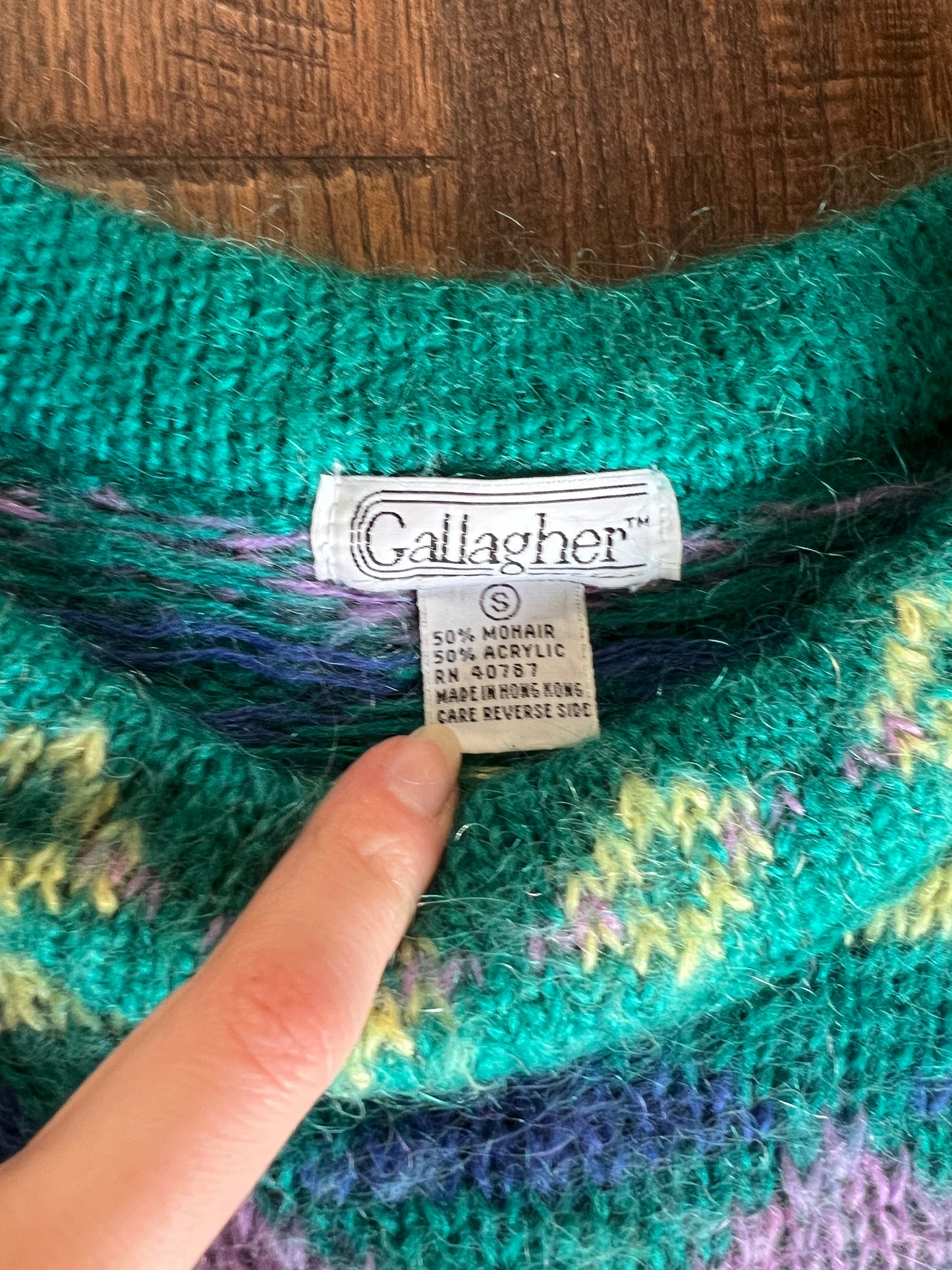 Vintage Clothing - Knit Pullover Sweater - All Over Geometric Pattern  - Gallagher - Small